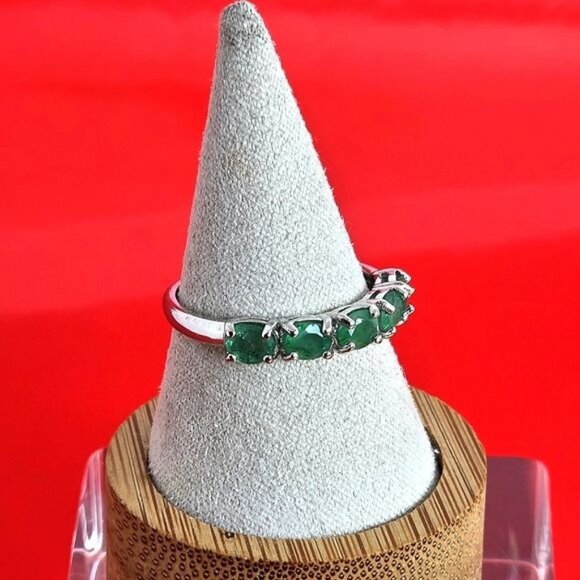 Natural Emerald 5x3.5mm 925 Sterling Silver Band 8.5 - Picture 6 of 10